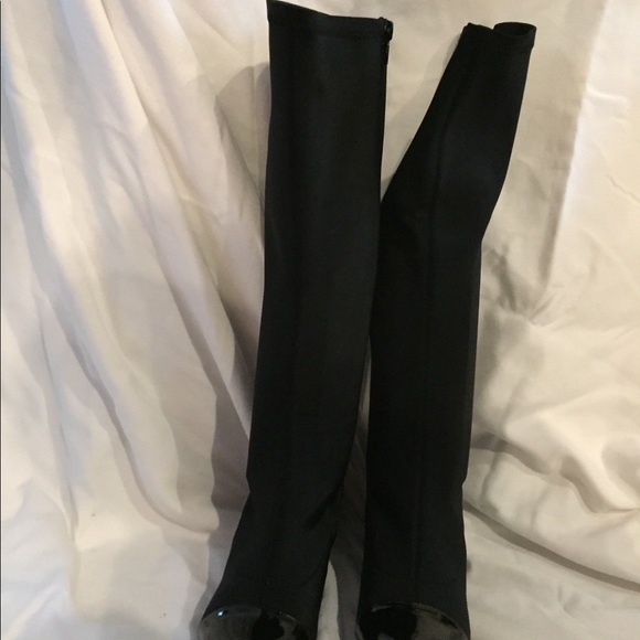Black fabric and patent leather high boots - Picture 3 of 3